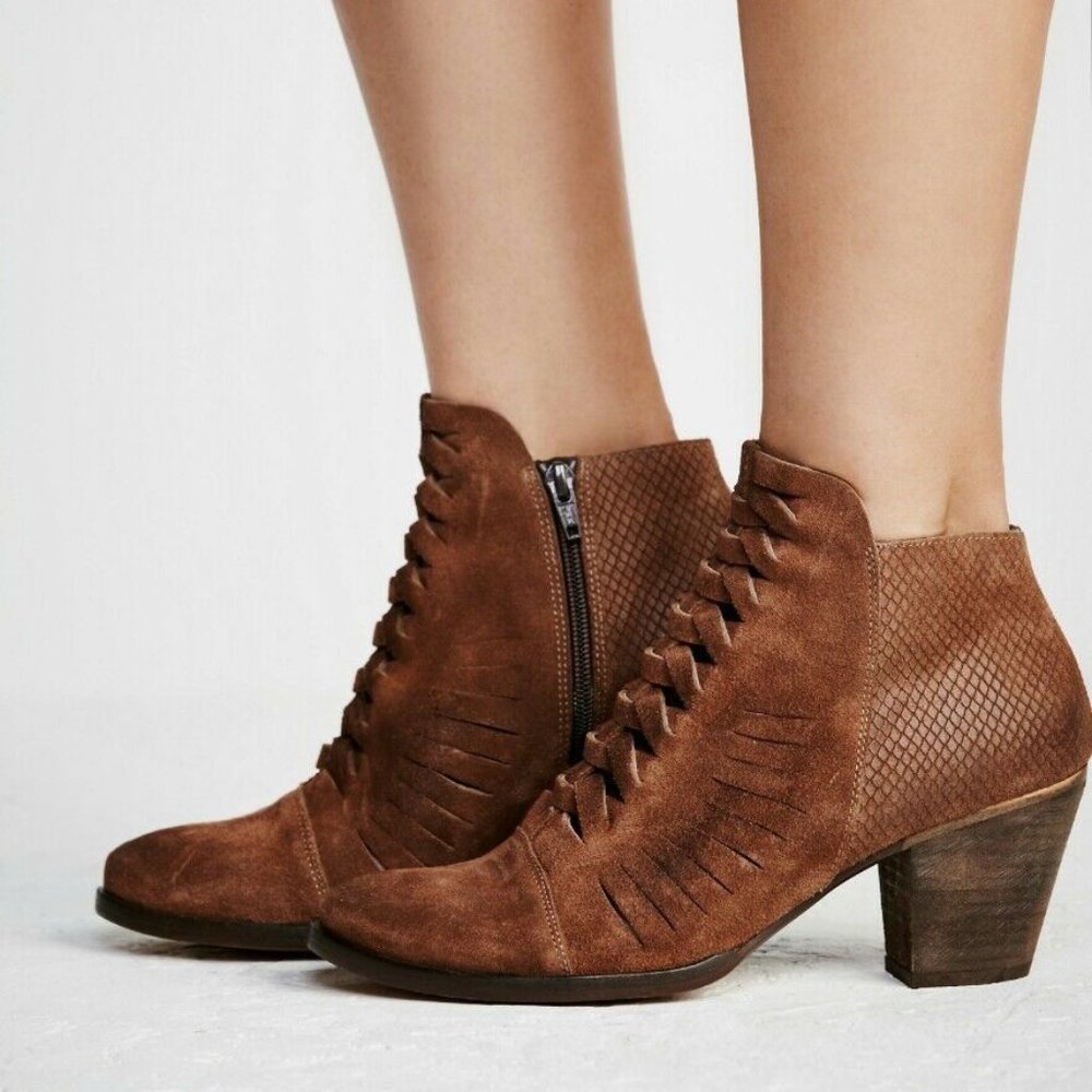 $198 FREE PEOPLE 'Loveland' Woven Bootie, Ankle Boot - Brown - Sz 37